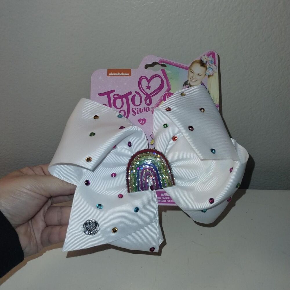 New Jojo Siwa white multi color hair bow, rainbow